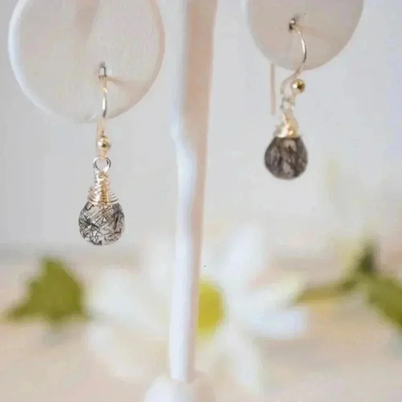 Tourmalinated Quartz Earrings - Sterling Silver - Unisex Earrings - Picture 2 of 3